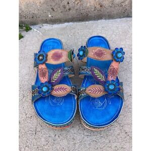 L'Artiste by Spring Step Genuine Leather Thong Sandals 40/US size 9-10 Boho Art